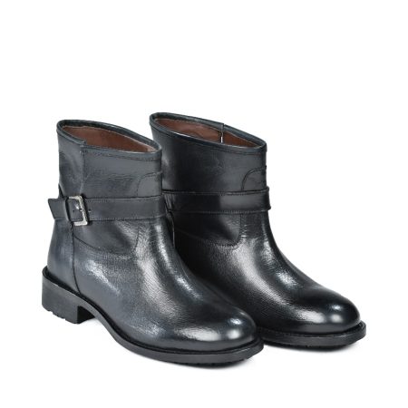 Ženske kožne plitke čizme Boemos-17-8984 crne ravne