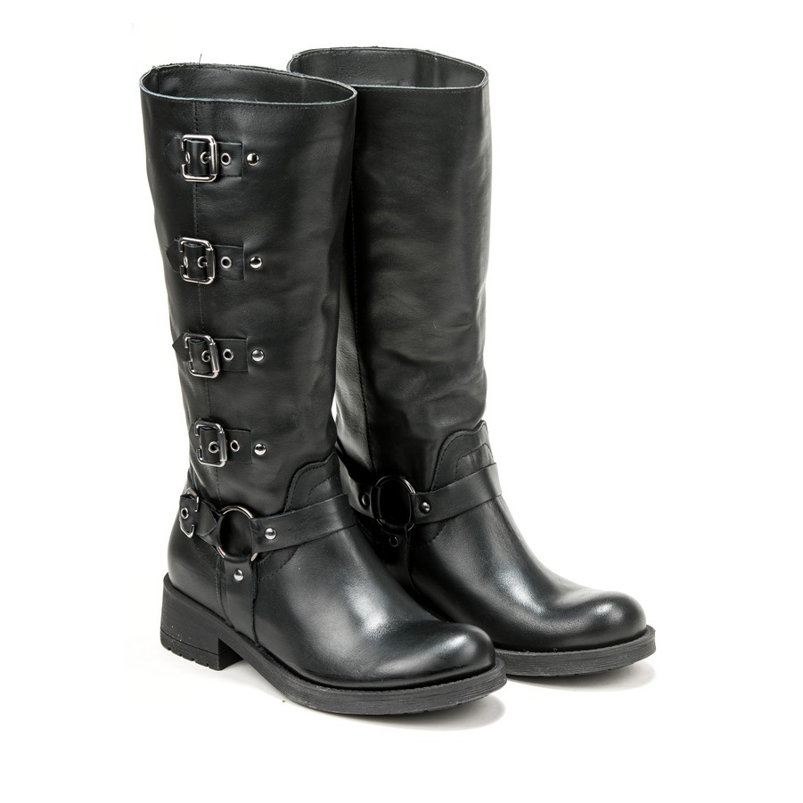 Ženske duboke čizme Art.-1435 crne na štiklu 1 Elegantne ženske kožne čizme u crnoj boji za jesen/zimu - Creator.rs