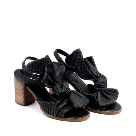 Ženske kožne sandale Deicolli-Cloud-102 crne na štiklu