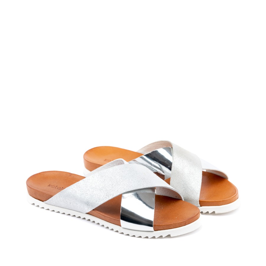 Ženske kožne papuče Kataleya-T300.PL19 sive ravne 5 2816 kataleya t300 pl19 argento 2