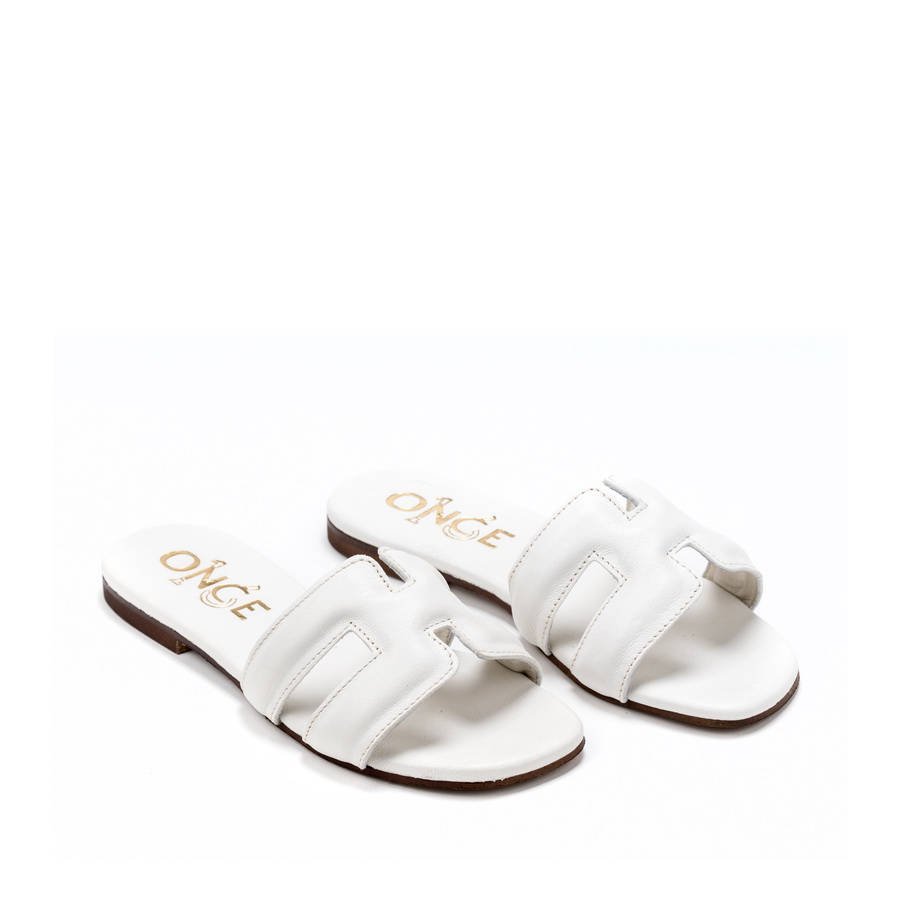 Ženske kožne papuče Once-H1000 bele ravne 1 Ženske kožne papuče Once-H1000 bele ravne