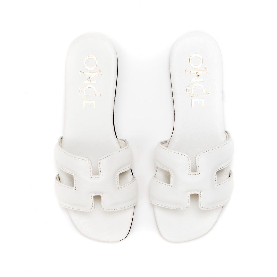 Ženske kožne papuče Once-H1000 bele ravne 3 Ženske kožne papuče Once-H1000 bele ravne - Slika 3