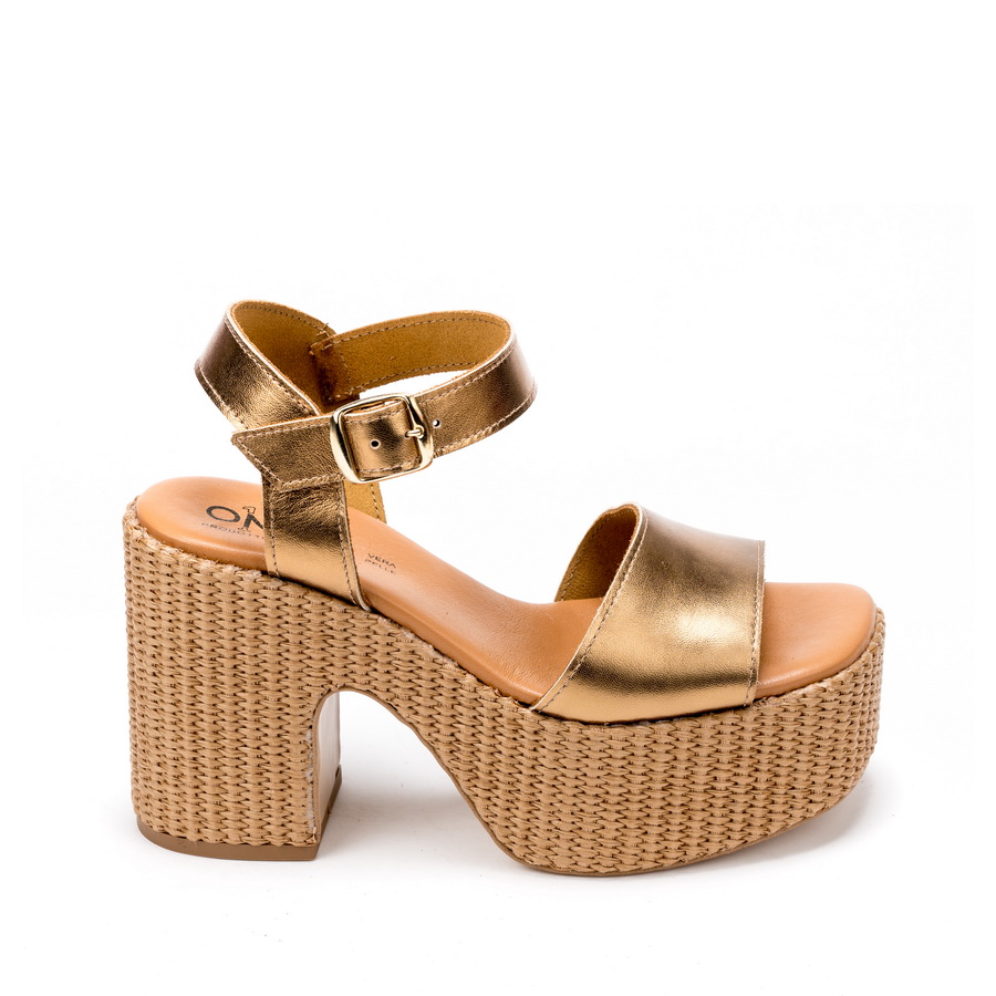 Ženske kožne sandale Once-80735 zlatne na štiklu 2 Ženske kožne sandale Once-80735 zlatne na štiklu - Slika 2