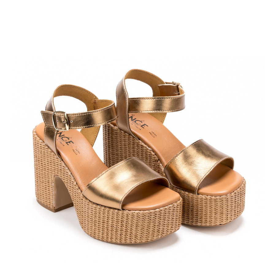 Ženske kožne sandale Once-80735 zlatne na štiklu 1 Ženske kožne sandale Once-80735 zlatne na štiklu