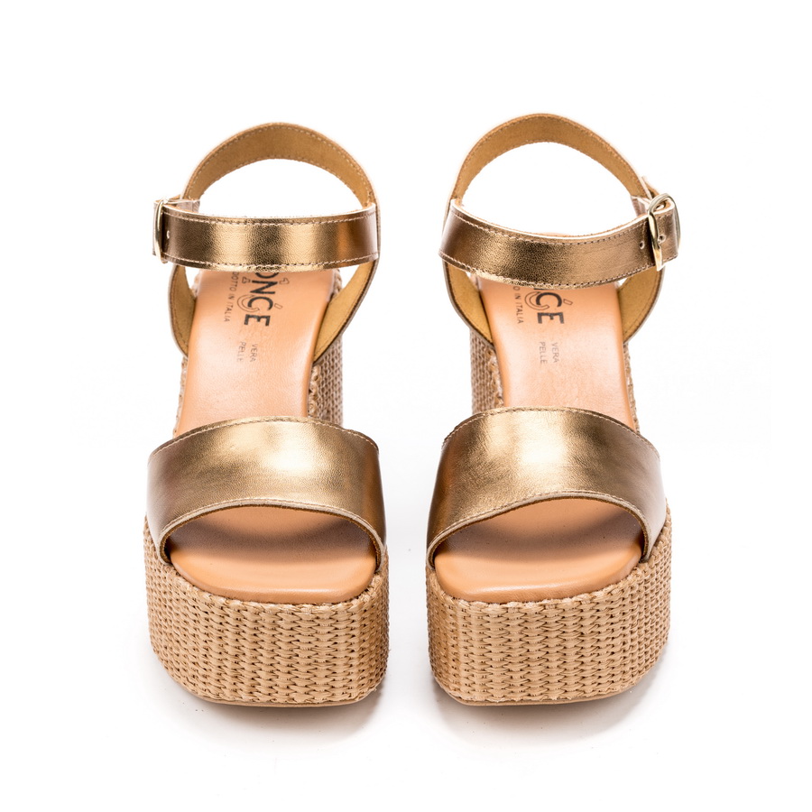 Ženske kožne sandale Once-80735 zlatne na štiklu 3 Ženske kožne sandale Once-80735 zlatne na štiklu - Slika 3