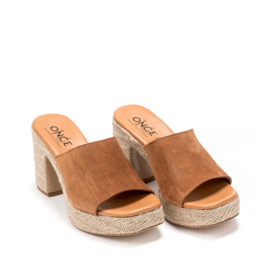 Ženske kožne papuče Once-25734 braon na štiklu 1 Ženske kožne papuče Once-25734 braon na štiklu