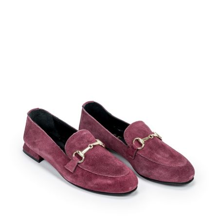 Ženske kožne mokasine Once-517/31 bordo ravne