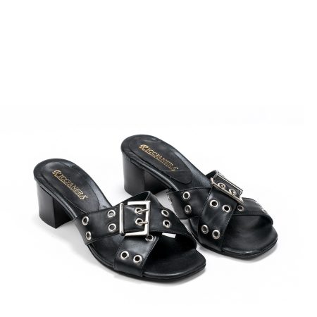 Ženske kožne papuče Riccianera-031 crne na štiklu