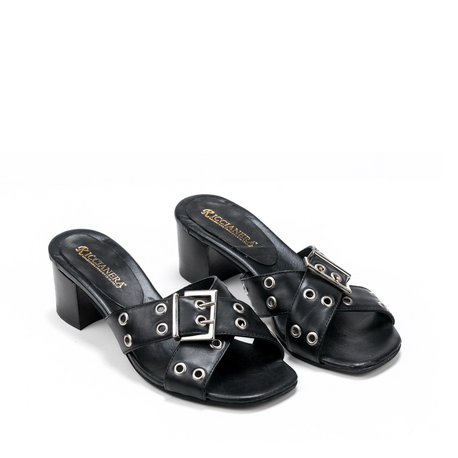 Ženske kožne papuče Riccianera-031 crne na štiklu 7 15643 riccianera 031 nero 2