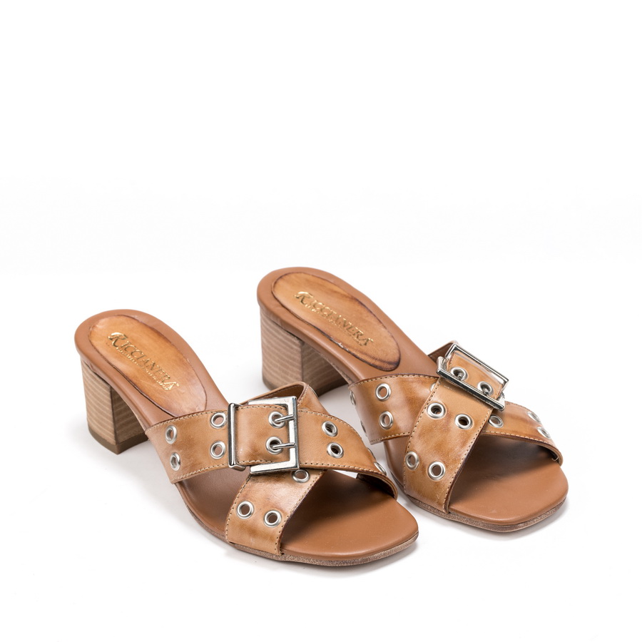 Ženske kožne papuče Riccianera-031 braon na štiklu 1 Ženske kožne papuče Riccianera-031 braon na štiklu