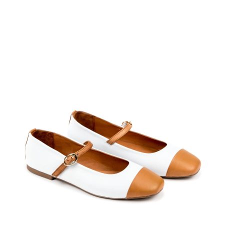 Ženske kožne baletanke Safura-MNG2461 bele ravne
