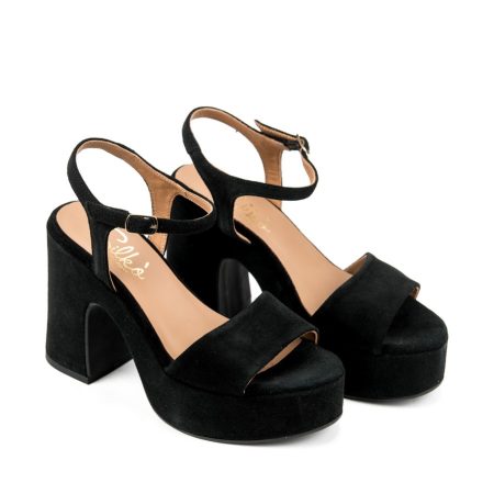 Ženske kožne sandale Silko-PL71 crne na štiklu