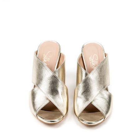 Ženske kožne papuče Silko-KAREN16 zlatne na štiklu 5 13995 silko karen16 platino 3