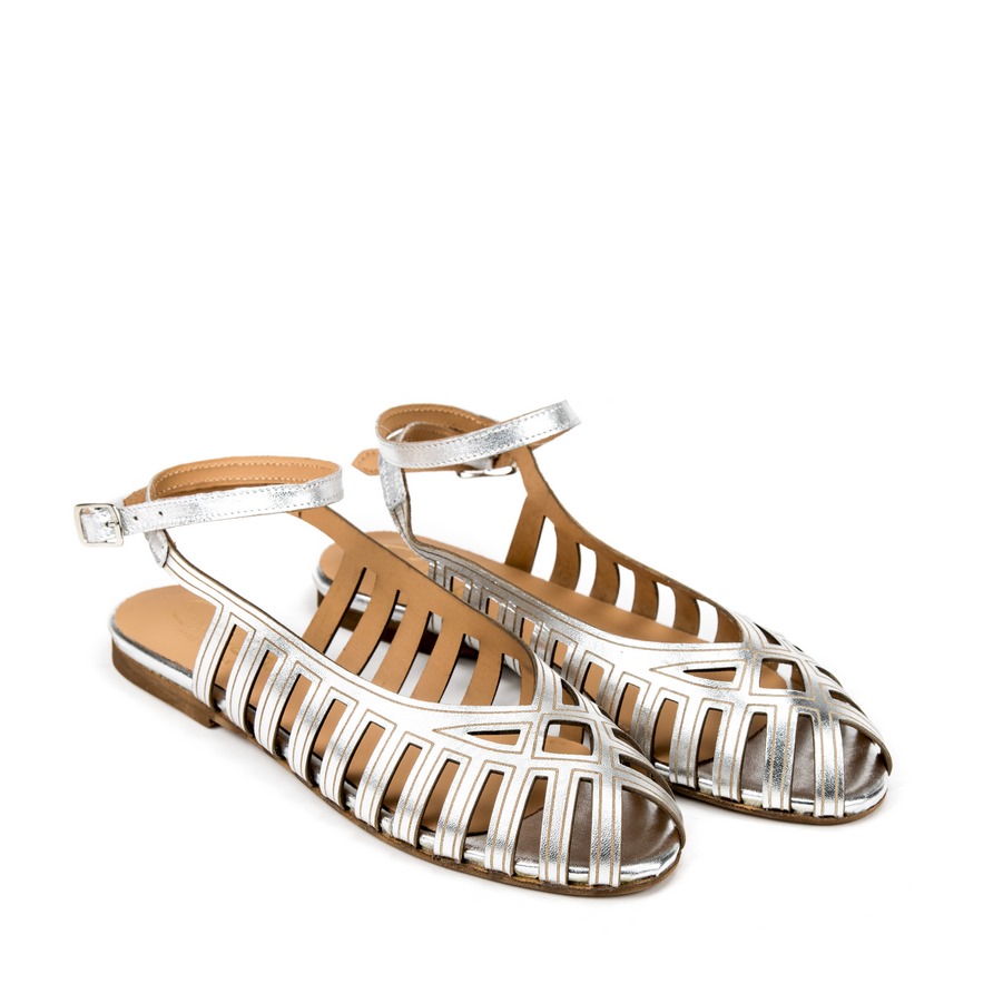 Ženske kožne sandale Silko-LUNA3 svetlo sive ravne 8 14038 silko luna3 argento 2