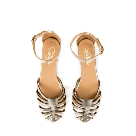 Ženske kožne sandale Silko-LUNA4 zlatne ravne 5 14046 silko luna4 platino 3