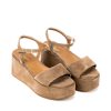 Ženske kožne sandale Silko-ZE06 tamno bež na platformu