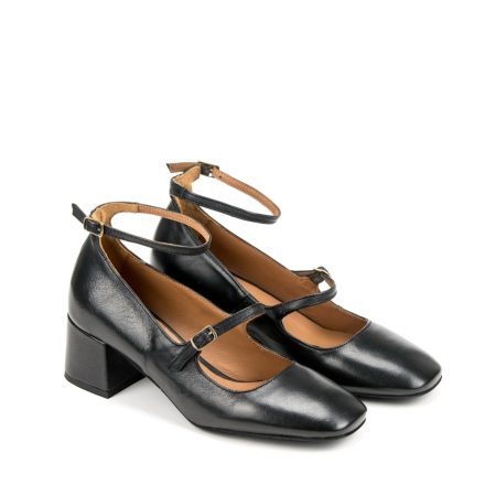 Ženske kožne plitke cipele Silko-MARY51 crne na štiklu