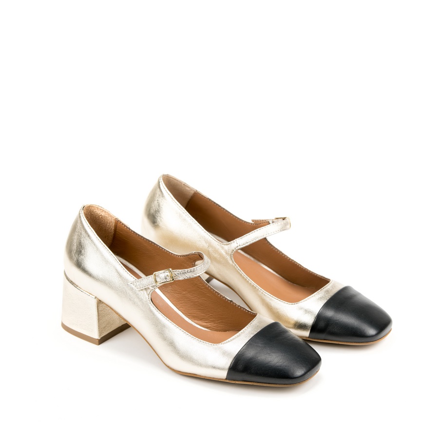 Ženske kožne plitke cipele Silko-MARY52 zlatne na štiklu 6 14272 silko mary52 platino nero 2