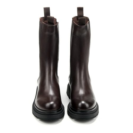 Ženske kožne plitke čizme Silko-NK10 braon na štiklu 5 Moderne plitke čizme od prave kože, udobne i tople za hladne dane – Creator.rs