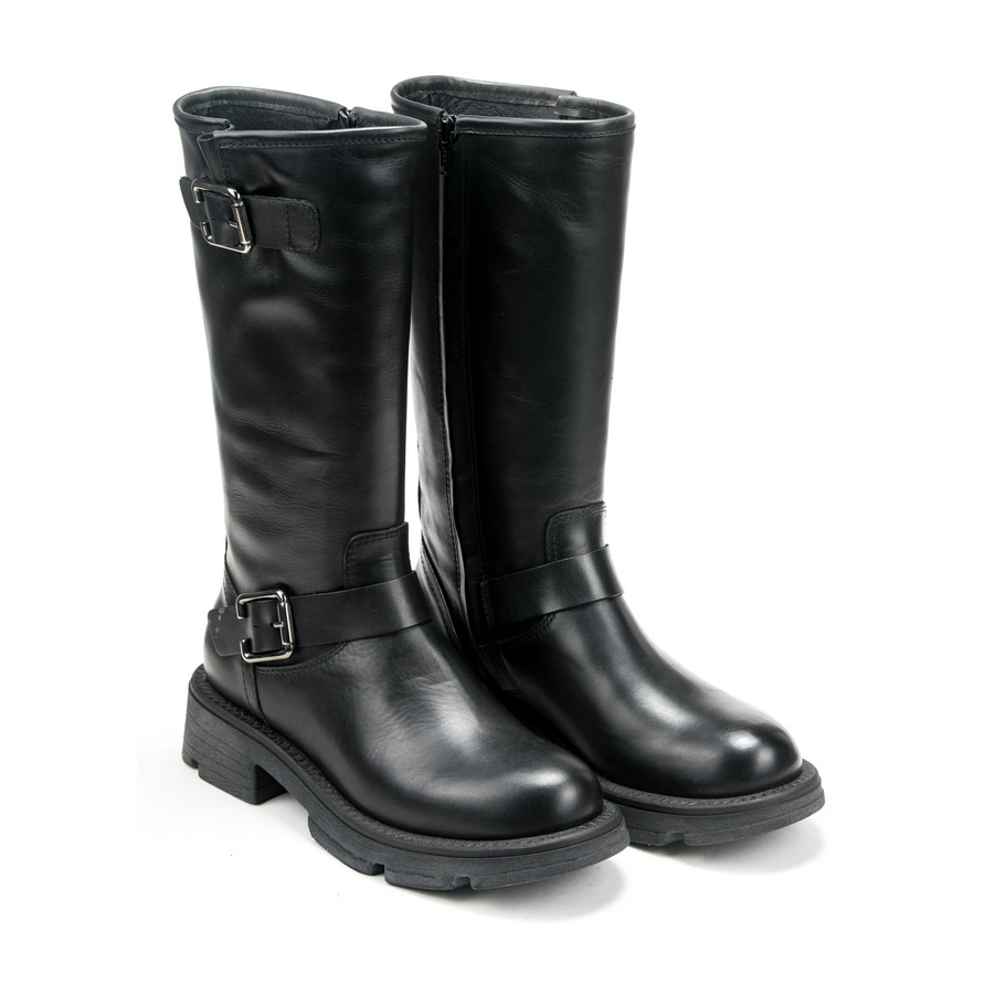 Ženske kožne duboke čizme Silko-ST71 crne na štiklu 1 Elegantne ženske kožne čizme u crnoj boji za jesen/zimu - Creator.rs