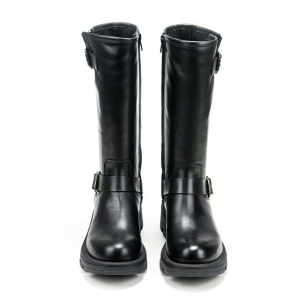 Ženske kožne duboke čizme Silko-ST71 crne na štiklu 5 Elegantne ženske kožne čizme u crnoj boji za jesen/zimu - Creator.rs