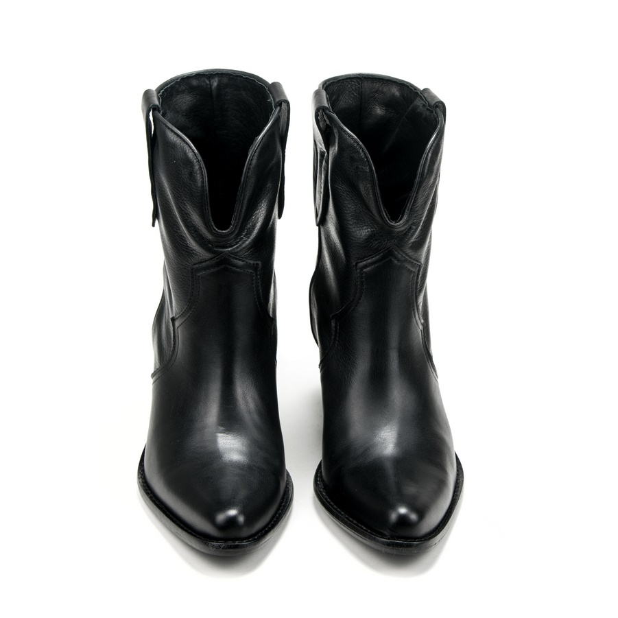 Ženske kožne plitke čizme Silko-06-371 crne na štiklu 3 Moderne plitke čizme od prave kože, udobne i tople za hladne dane – Creator.rs