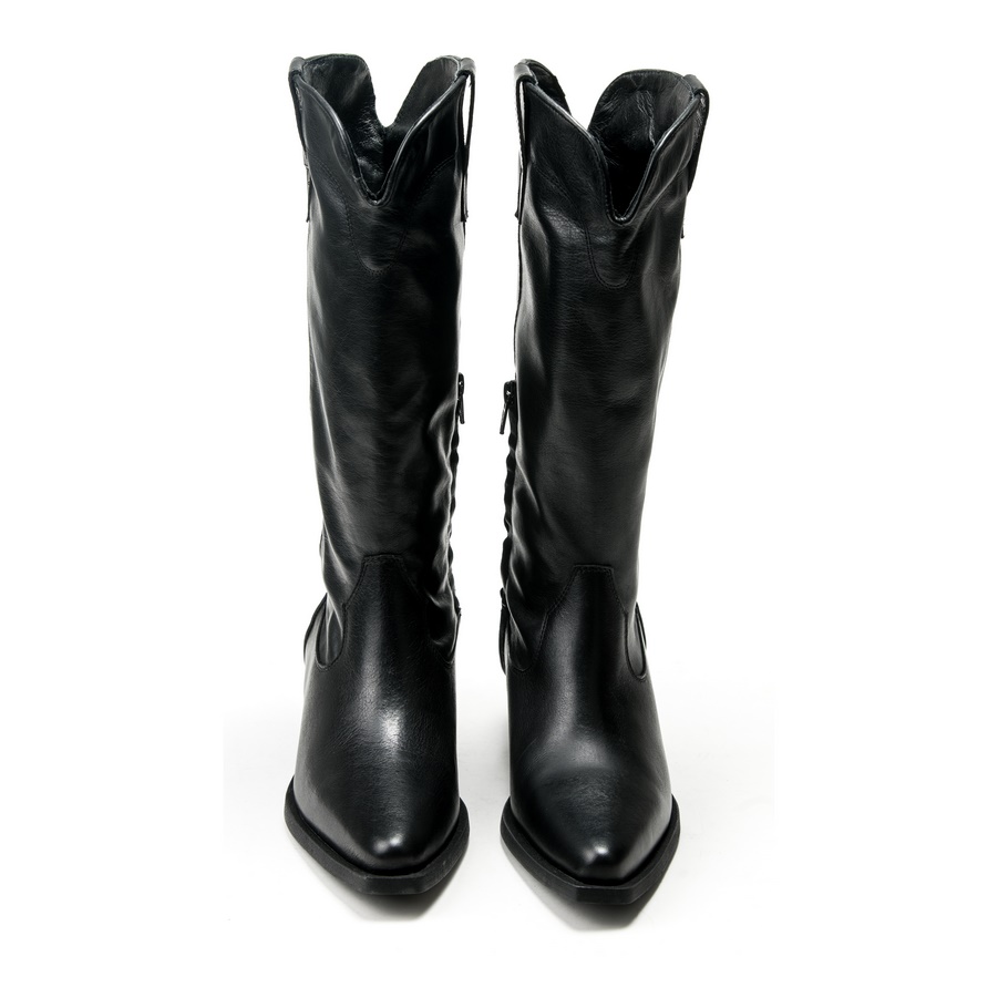 Ženske kožne plitke čizme Silko-07-430 crne na štiklu 3 Elegantne ženske kožne čizme u crnoj boji za jesen/zimu - Creator.rs