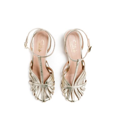 Ženske kožne sandale Silko-THEA3 zlatne na štiklu 5 15326 silko thea3 laminato platino 3