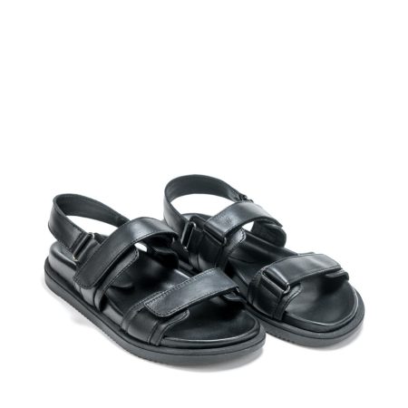 Ženske kožne sandale Silko-E211 crne ravne