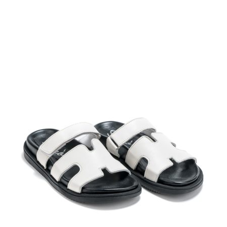 Ženske kožne papuče Silko-E208 bele ravne