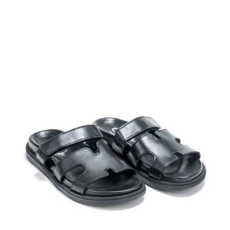 Ženske kožne papuče Silko-E208 crne ravne