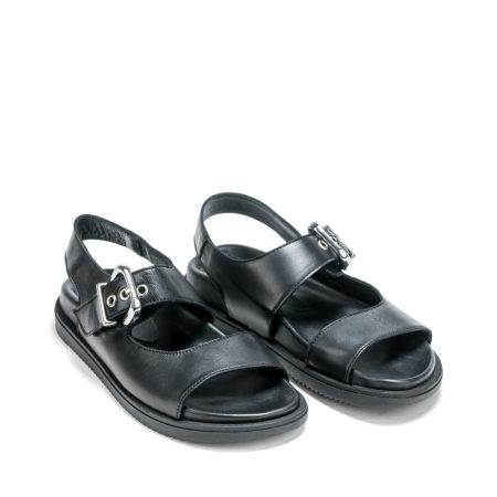 Ženske kožne sandale Silko-E209 crne ravne