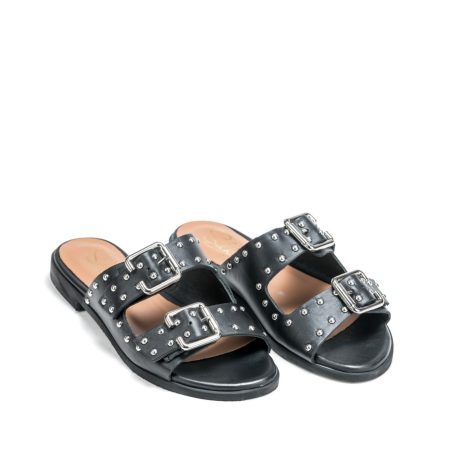 Ženske kožne papuče Silko-SC11 crne ravne