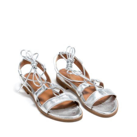 Ženske kožne sandale Silko-SC03 svetlo sive ravne