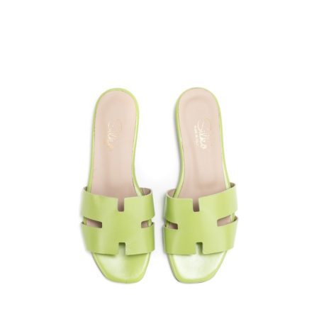 Ženske kožne papuče Silko-CAPRI12 zelene ravne 5 15385 silko capri12 acido 3