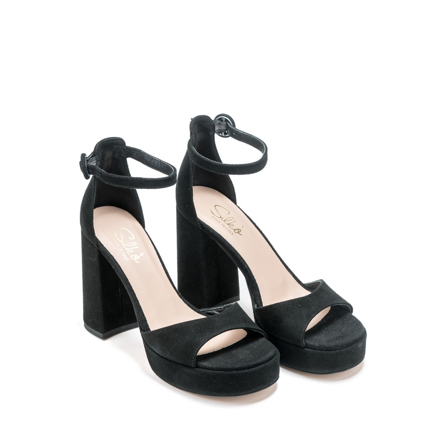 Ženske kožne sandale Silko-SELLY6 crne na štiklu 8 15398 silko selly6 camoscio nero 2
