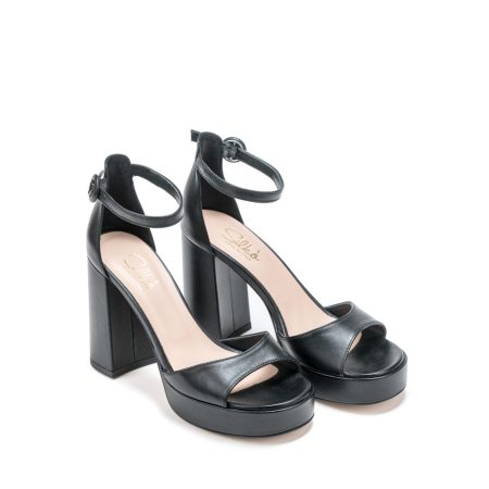 Ženske kožne sandale Silko-SELLY6 crne na štiklu