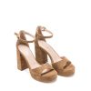 Ženske kožne sandale Silko-SELLY6 tamno bež na štiklu