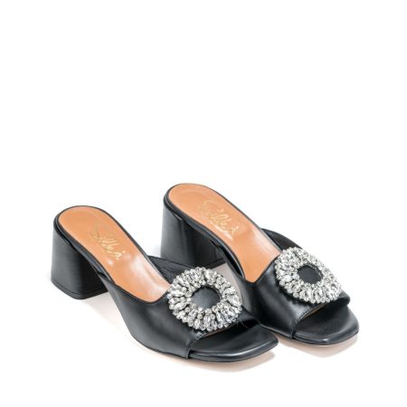 Ženske kožne papuče Silko-LUNA52 crne na štiklu