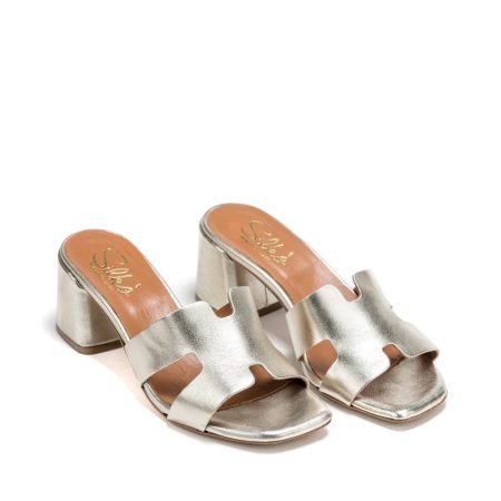 Ženske kožne papuče Silko-LUNA51 zlatne na štiklu