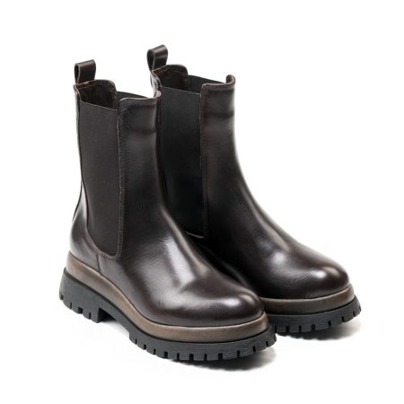 Ženske kožne plitke čizme Silko-K12 braon ravne