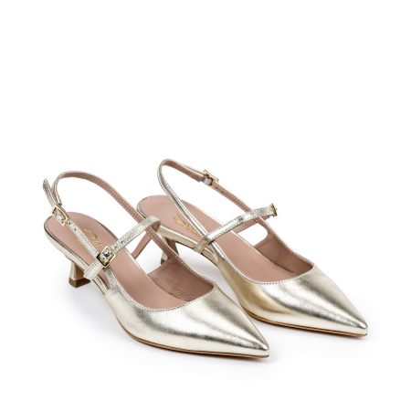 Ženske kožne sandale Silko-FIAMMA7 zlatne na štiklu