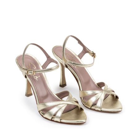 Ženske kožne sandale Silko-A127 zlatne na štiklu