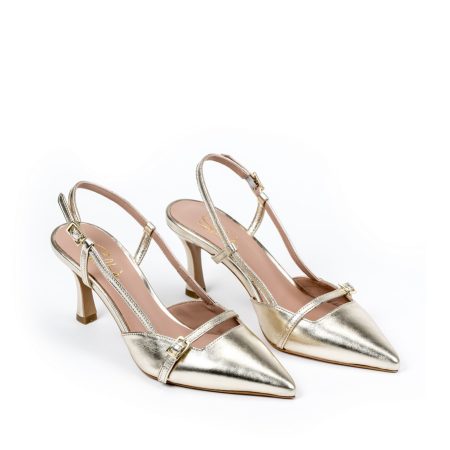 Ženske kožne sandale Silko-ESTER21 zlatne na štiklu