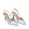 Ženske kožne sandale Silko-ESTER21 srebrne na štiklu