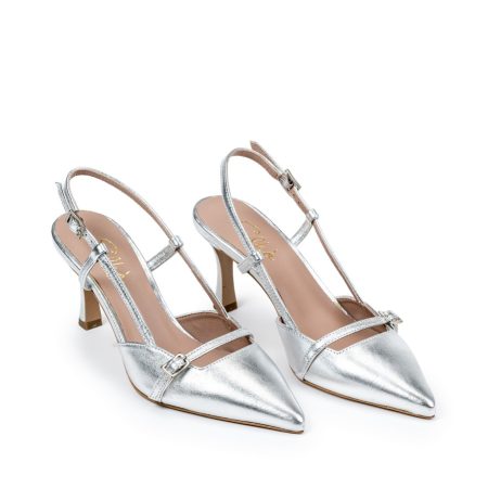 Ženske kožne sandale Silko-ESTER21 srebrne na štiklu
