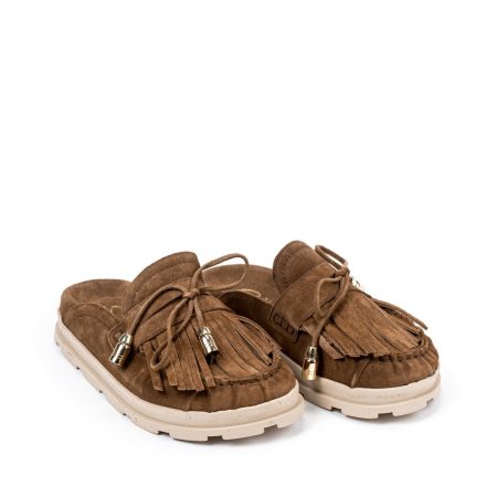 Ženske kožne papuče Silko-MOENA braon ravne