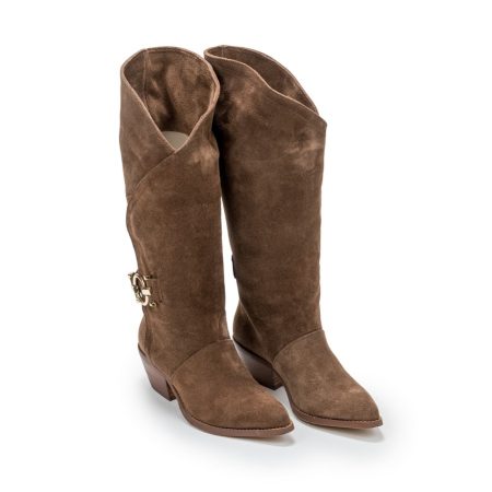 Ženske kožne duboke čizme Silko-Tx210 svetlo braon na štiklu
