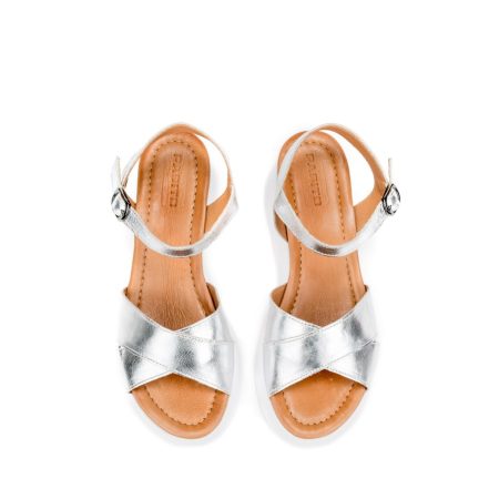 Ženske kožne sandale Pasito-7010915 sive ravne 5 14084 una 7010915 argento1 3