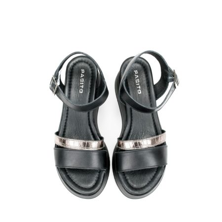 Ženske kožne sandale Pasito-7010920 crne ravne 5 14086 una 7010920 nero 3